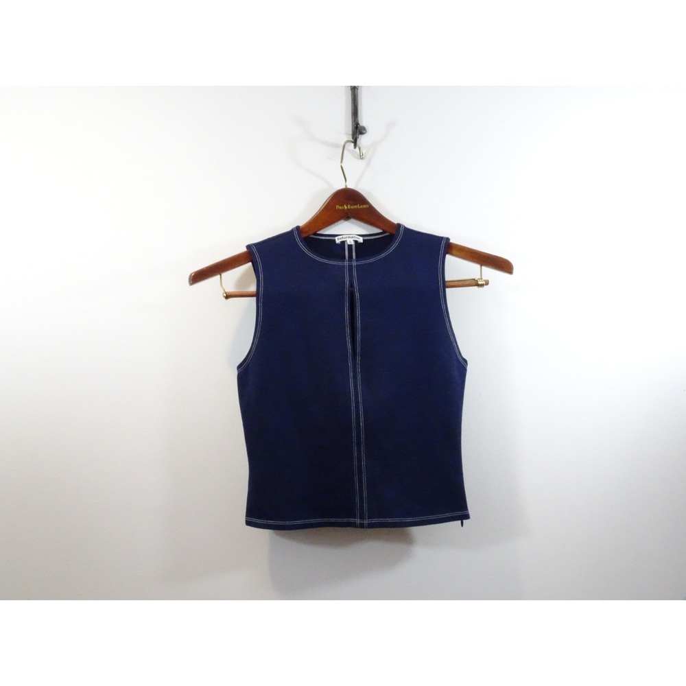 Reformation Navy Blue Contrast Stitch Keyhole Sleeveless Top Small